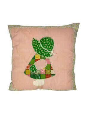 Sunbonnet Sue Handmade Patchwork Throw Pillow Pink Green Calico Seersucker